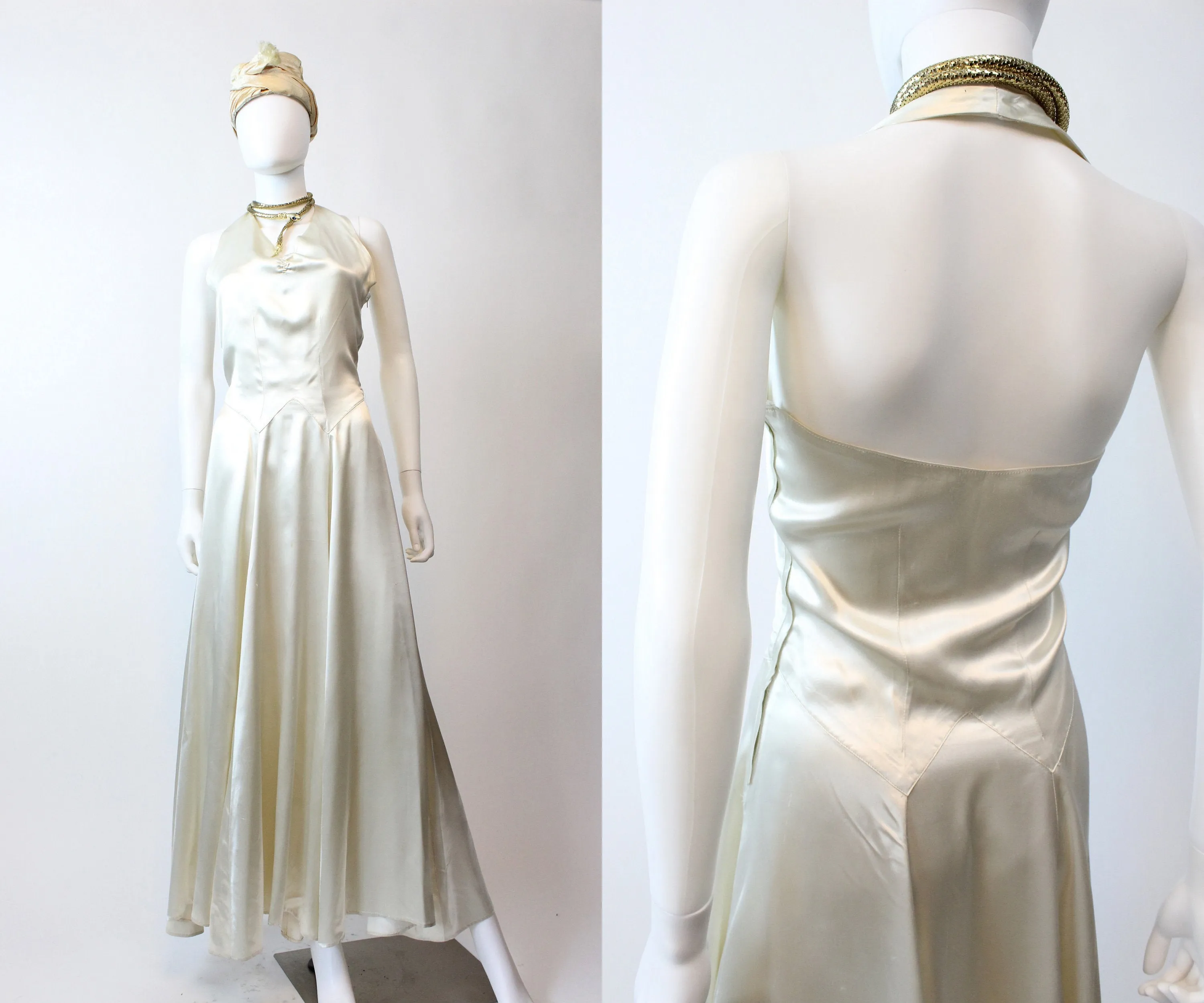 1930s 1940s liquid silk halter dress xs | new winter