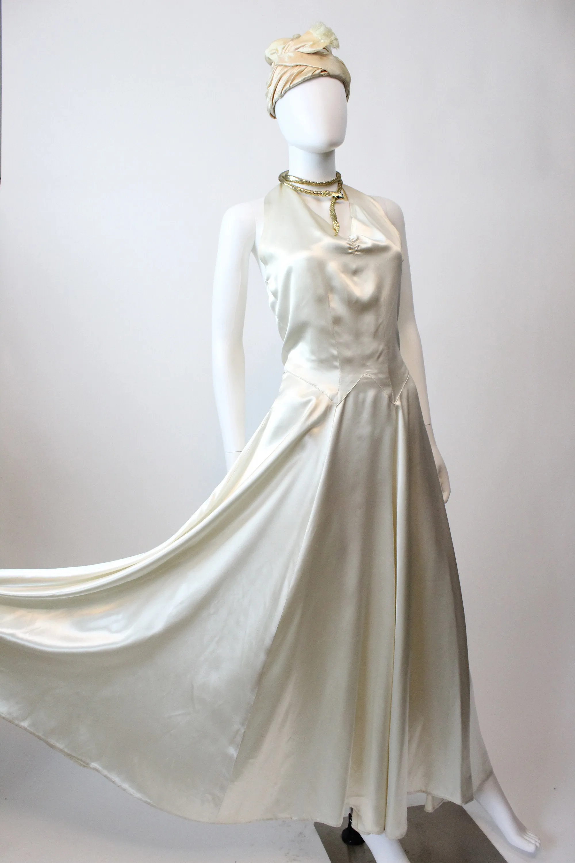 1930s 1940s liquid silk halter dress xs | new winter