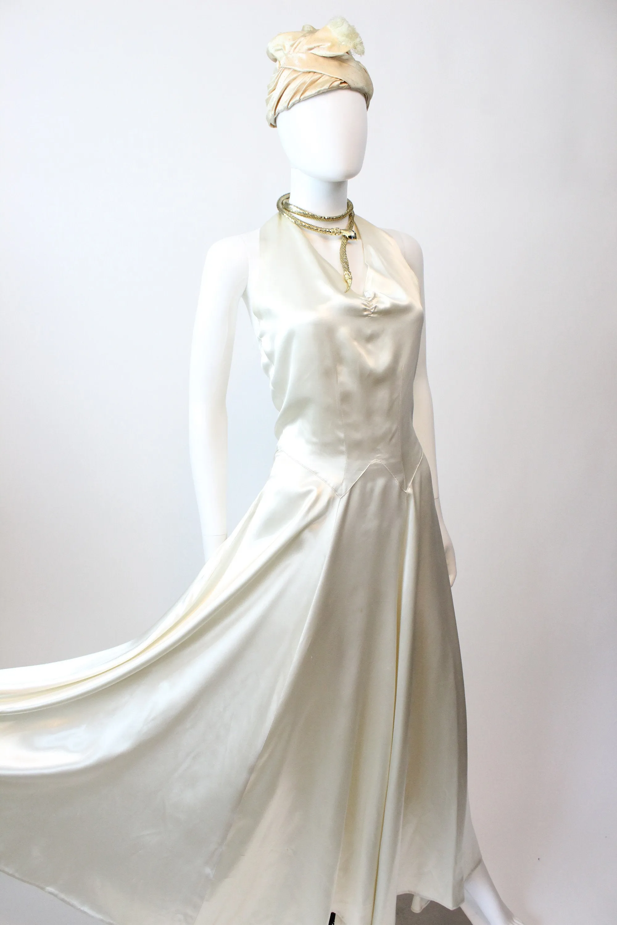1930s 1940s liquid silk halter dress xs | new winter