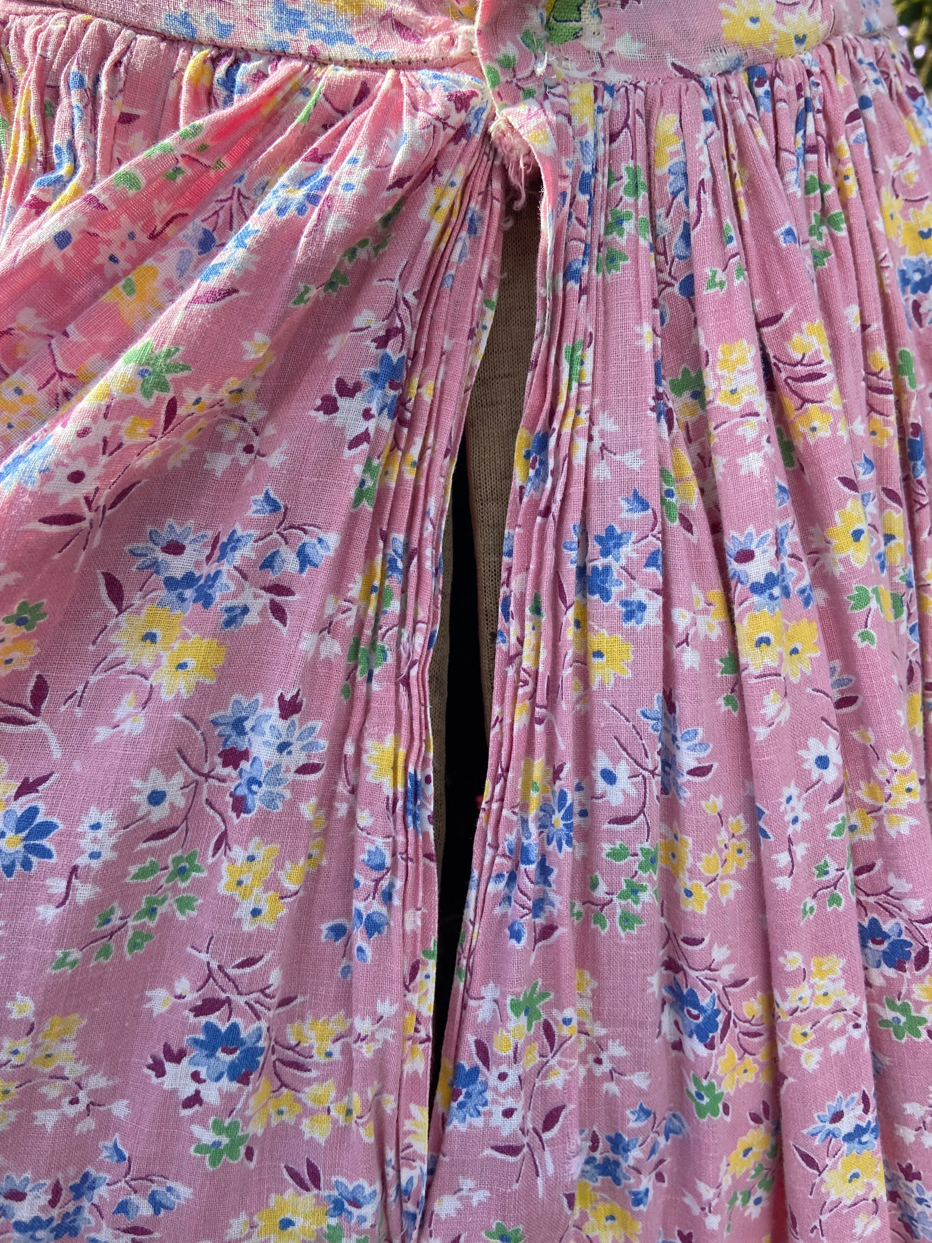 1930s Pepto-Pink Handmade Floral Feedsack Maxi Dress
