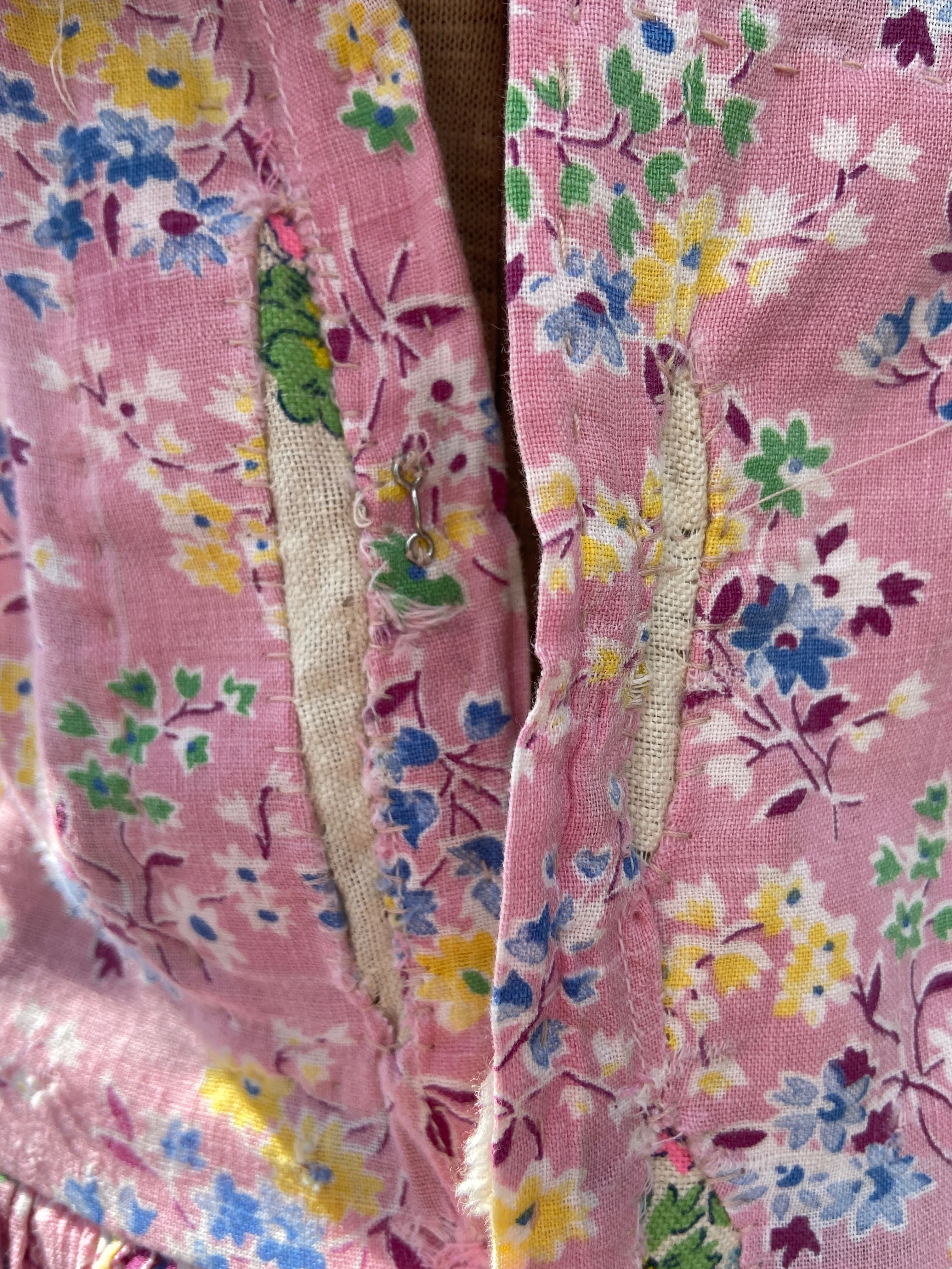 1930s Pepto-Pink Handmade Floral Feedsack Maxi Dress