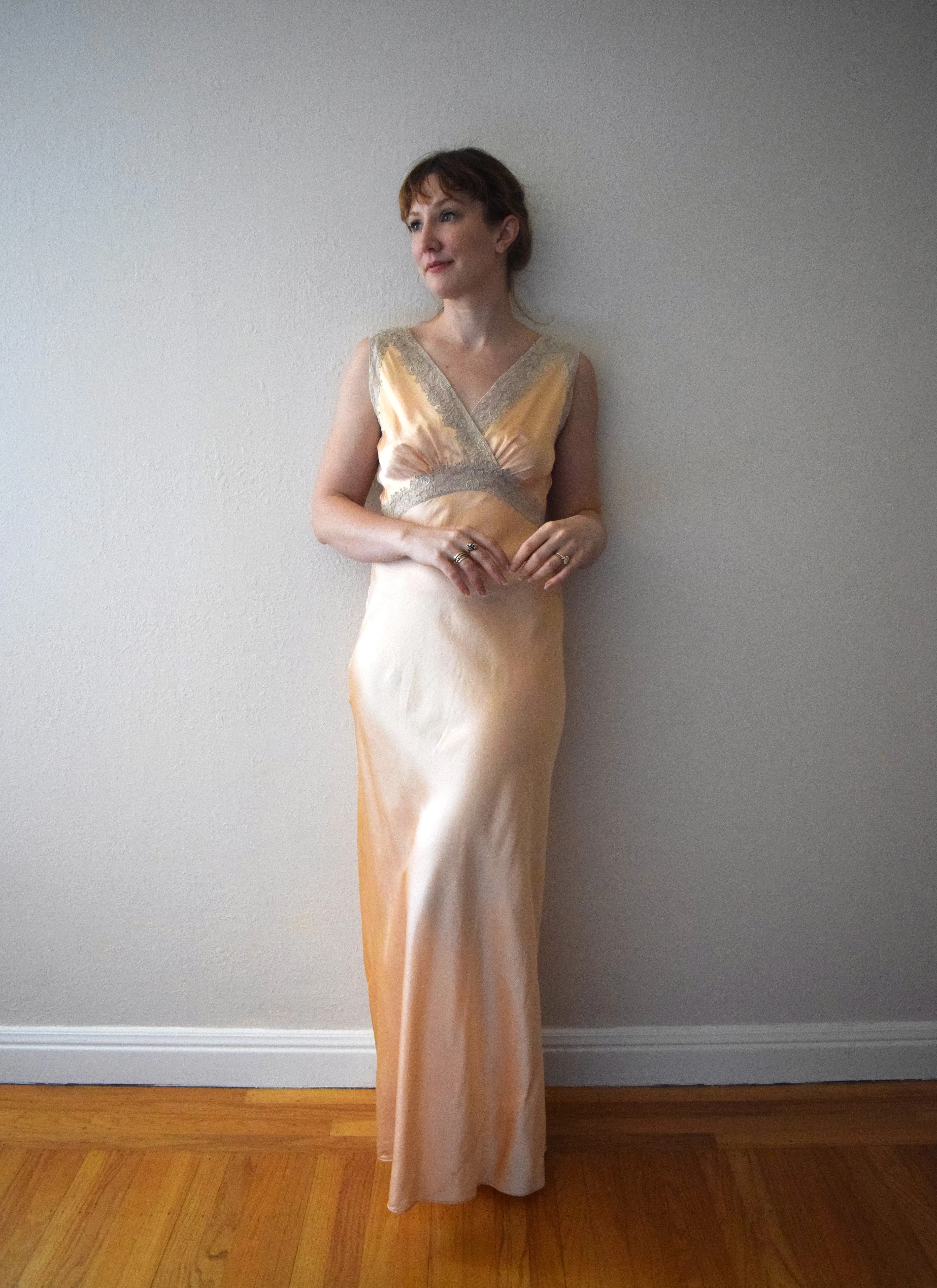 1940s bias cut gown . vintage silk nightgown . size small to s/m