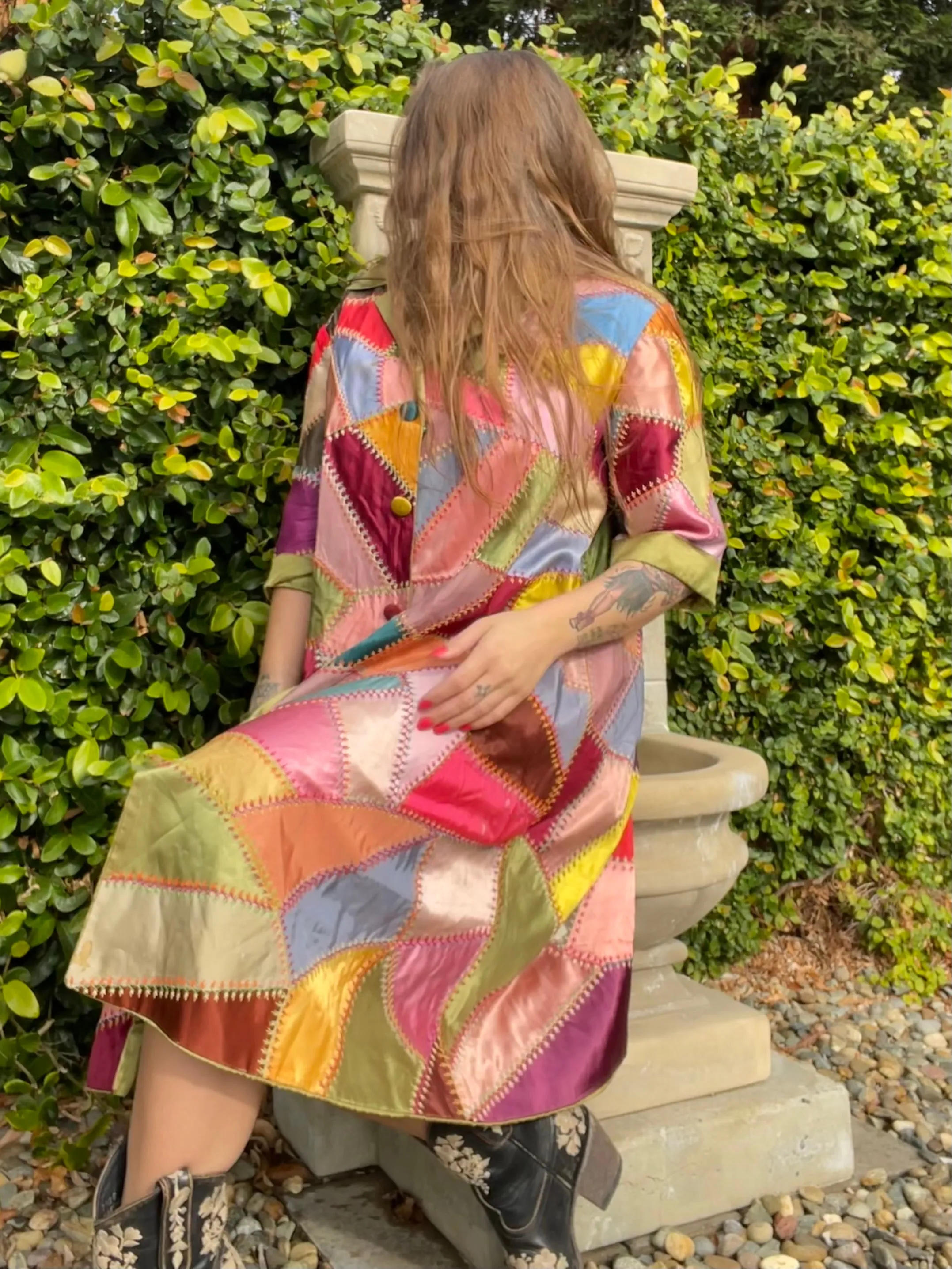 1940s Rainbow Patchwork Silk/Satin Crazy Quilt Jacket