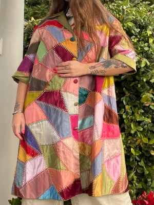 1940s Rainbow Patchwork Silk/Satin Crazy Quilt Jacket