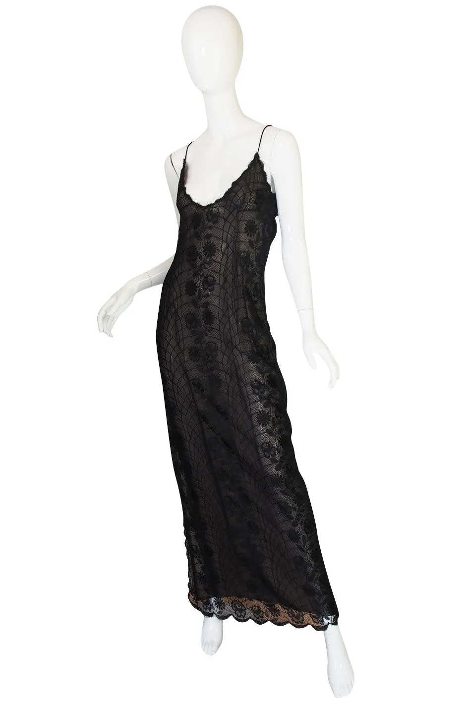 1970s Fine Lace Sexy James Galanos Couture Slip Dress