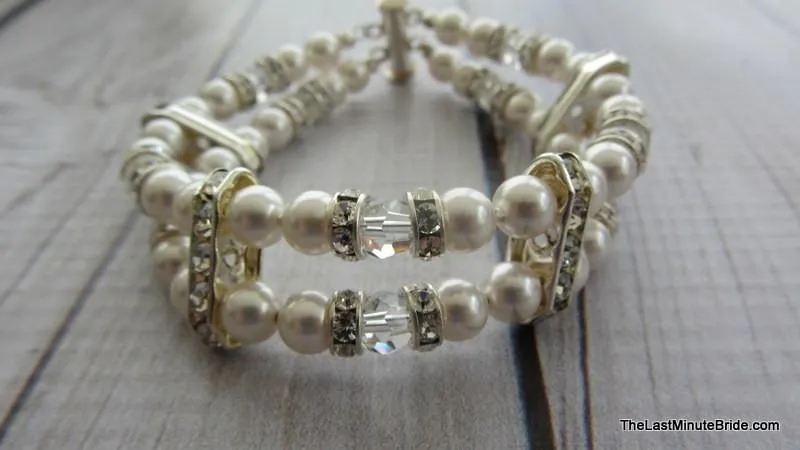2 Strand Swarovski Crystal and Pearl Bracelet
