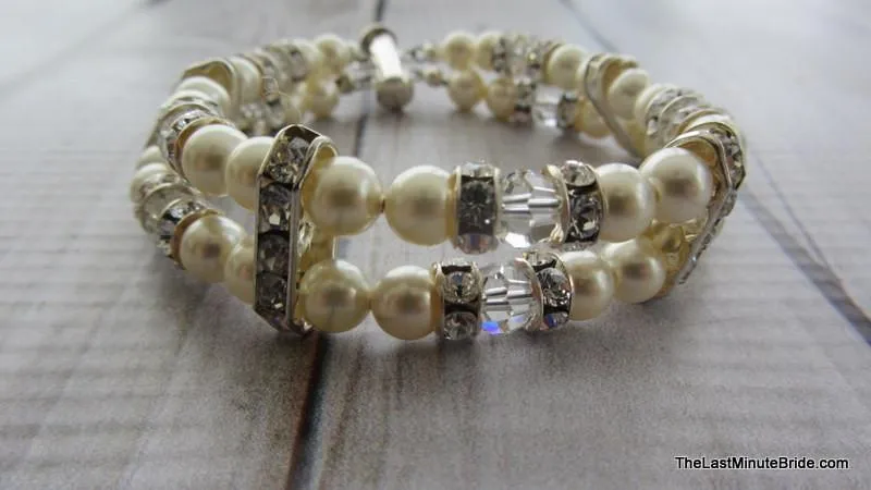 2 Strand Swarovski Crystal and Pearl Bracelet