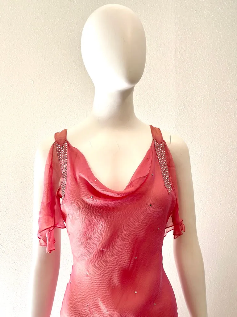 2002 CHRISTIAN DIOR Sheer Pink Embellished Gown