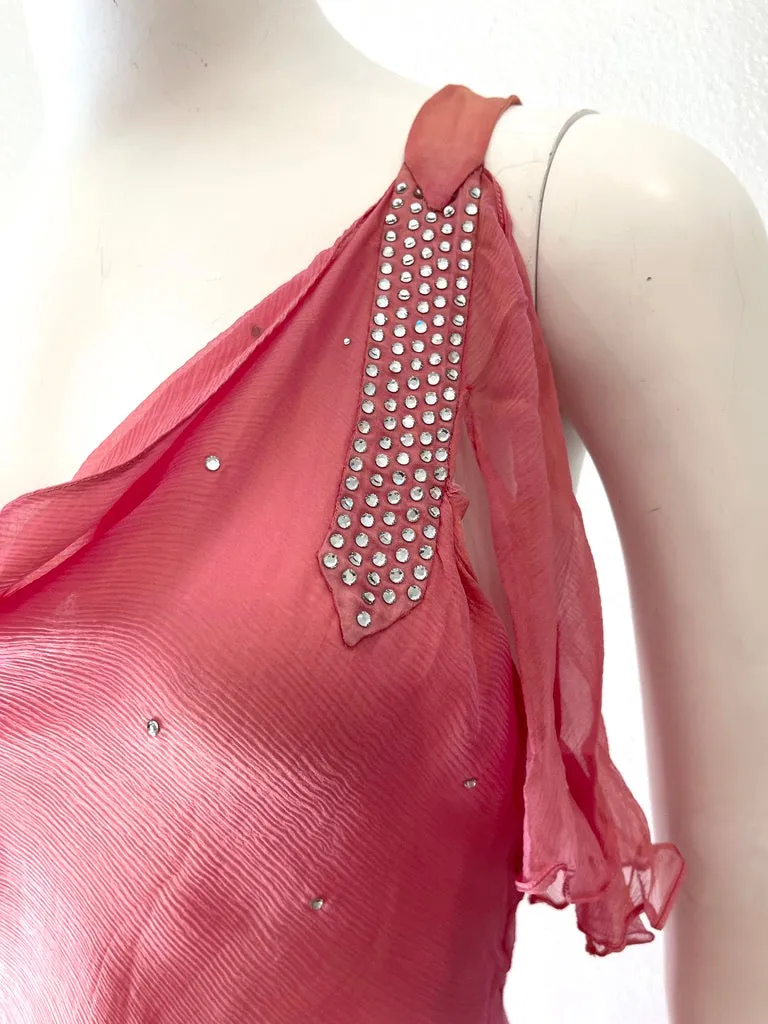 2002 CHRISTIAN DIOR Sheer Pink Embellished Gown