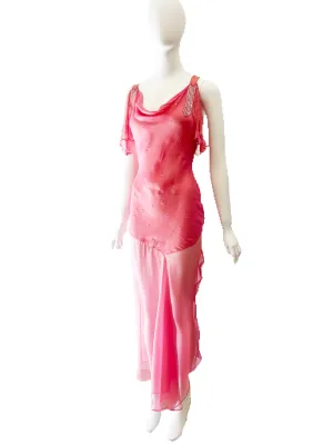 2002 CHRISTIAN DIOR Sheer Pink Embellished Gown