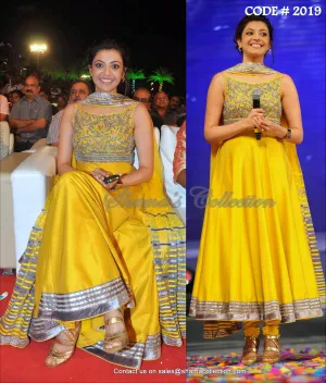 2019 Kajal Agrawal's yellow anarkali Outfit Sets