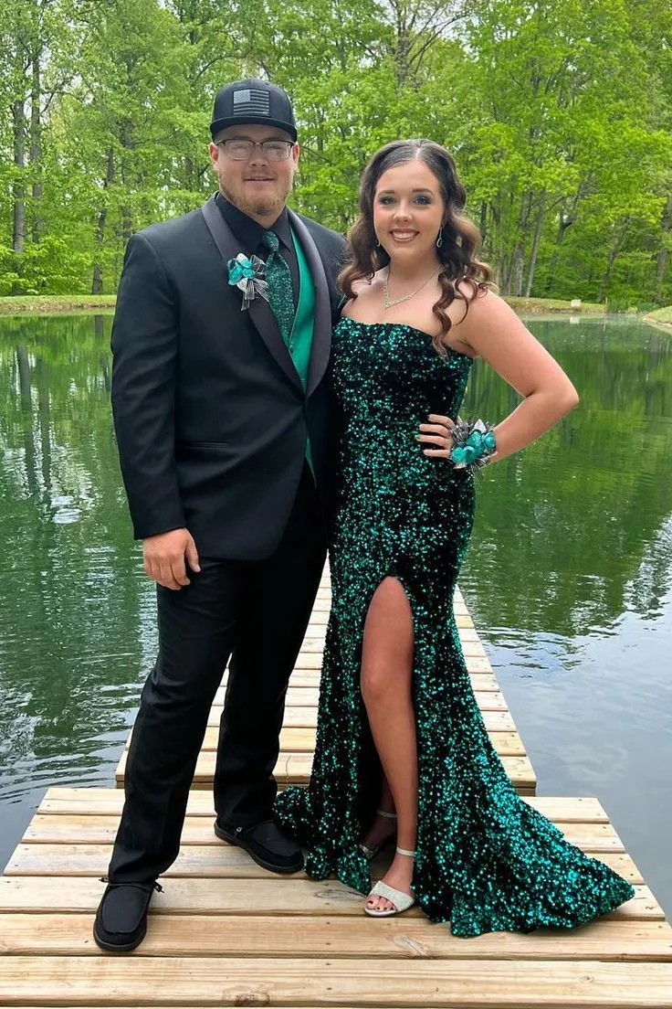 2024 Dark Red Sequin Formal Dresses Long Mermaid Prom Dress Sweetheart with Slit