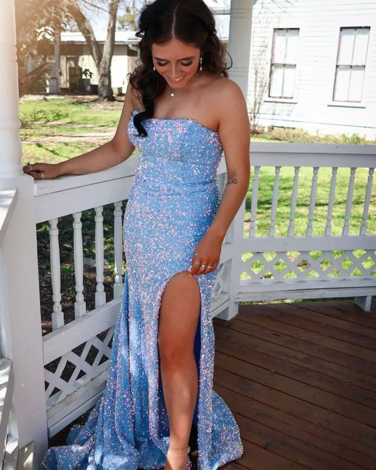 2024 Dark Red Sequin Formal Dresses Long Mermaid Prom Dress Sweetheart with Slit