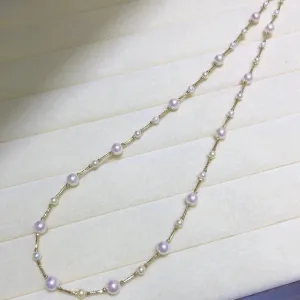 3.0-7.0 mm Japanese Akoya Cultured Pearl and 18K Gold Rondell Necklace - every two pearls