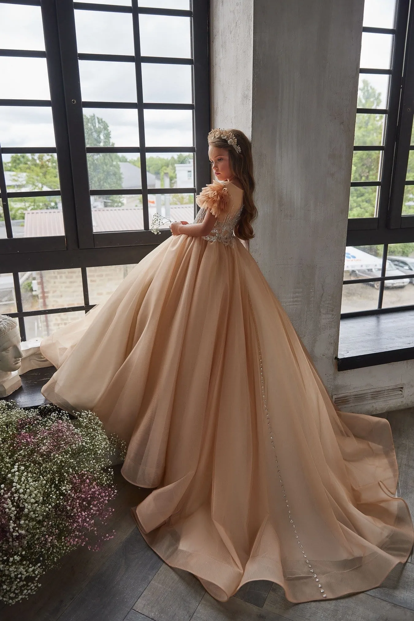 3216 Luxurious Peach Flower Girl Dress