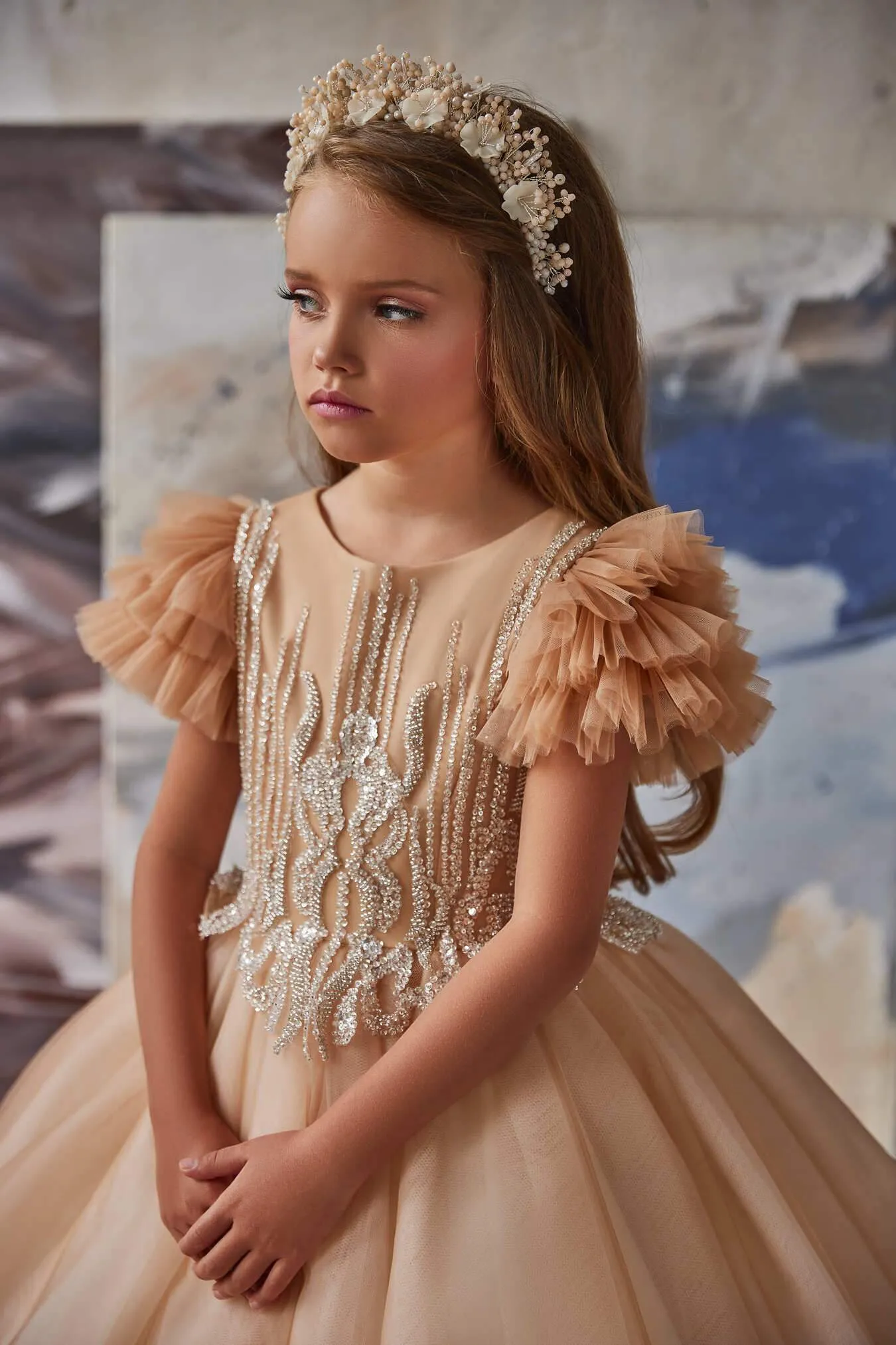 3216 Luxurious Peach Flower Girl Dress