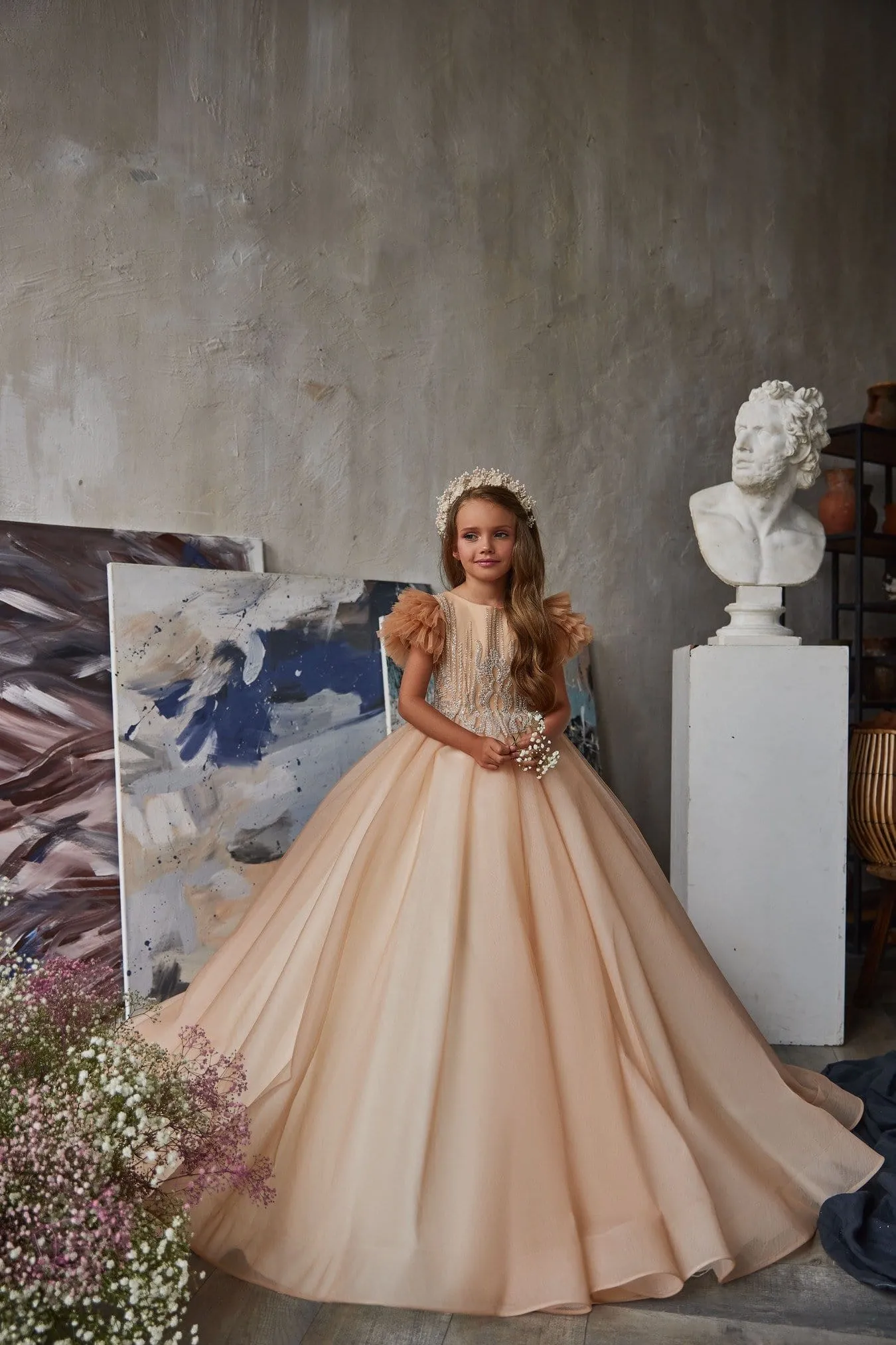 3216 Luxurious Peach Flower Girl Dress