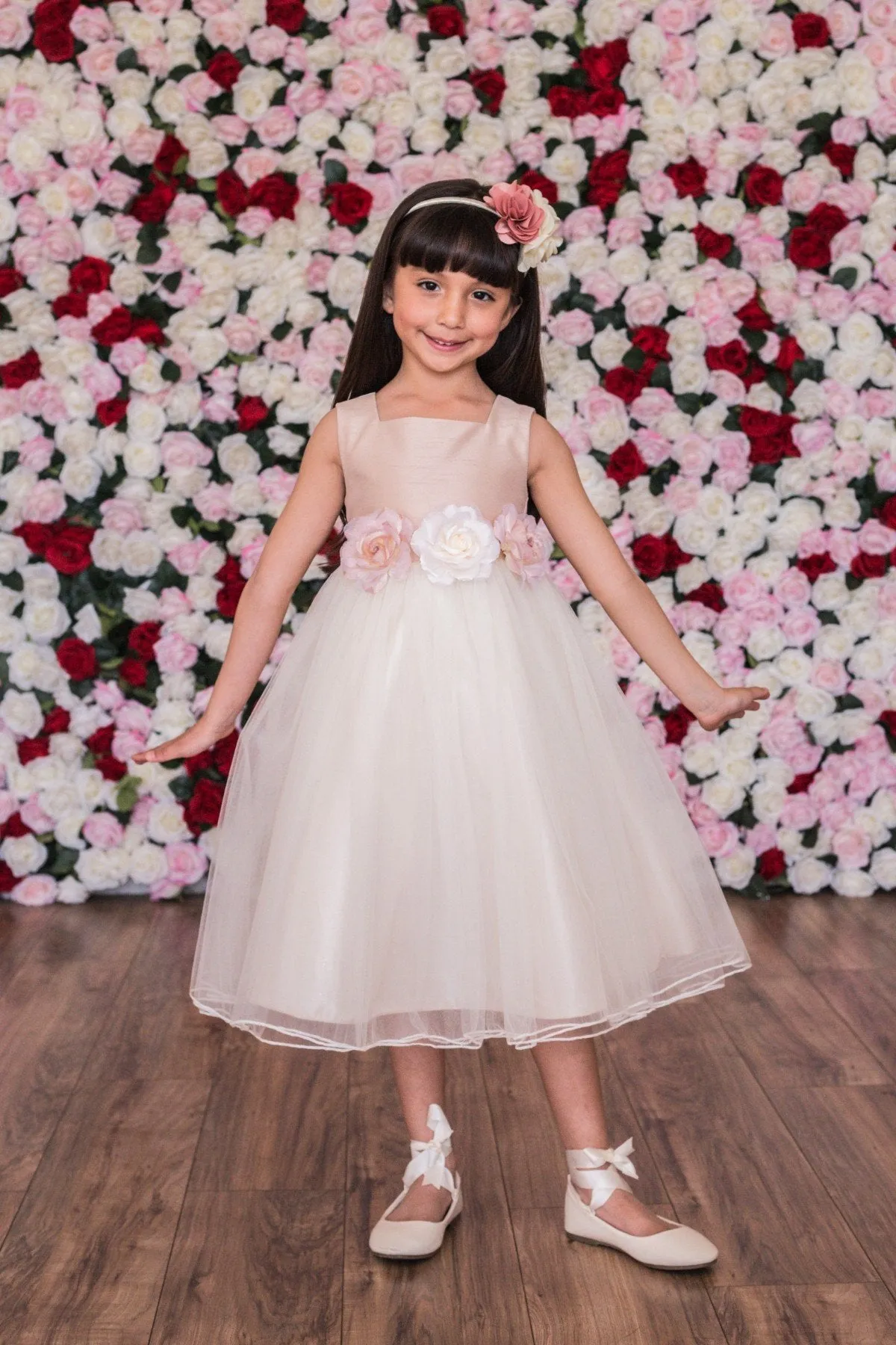 428 Poly Silk Tulle Girls Dress w/ Plus Sizing (Ivory Dress)