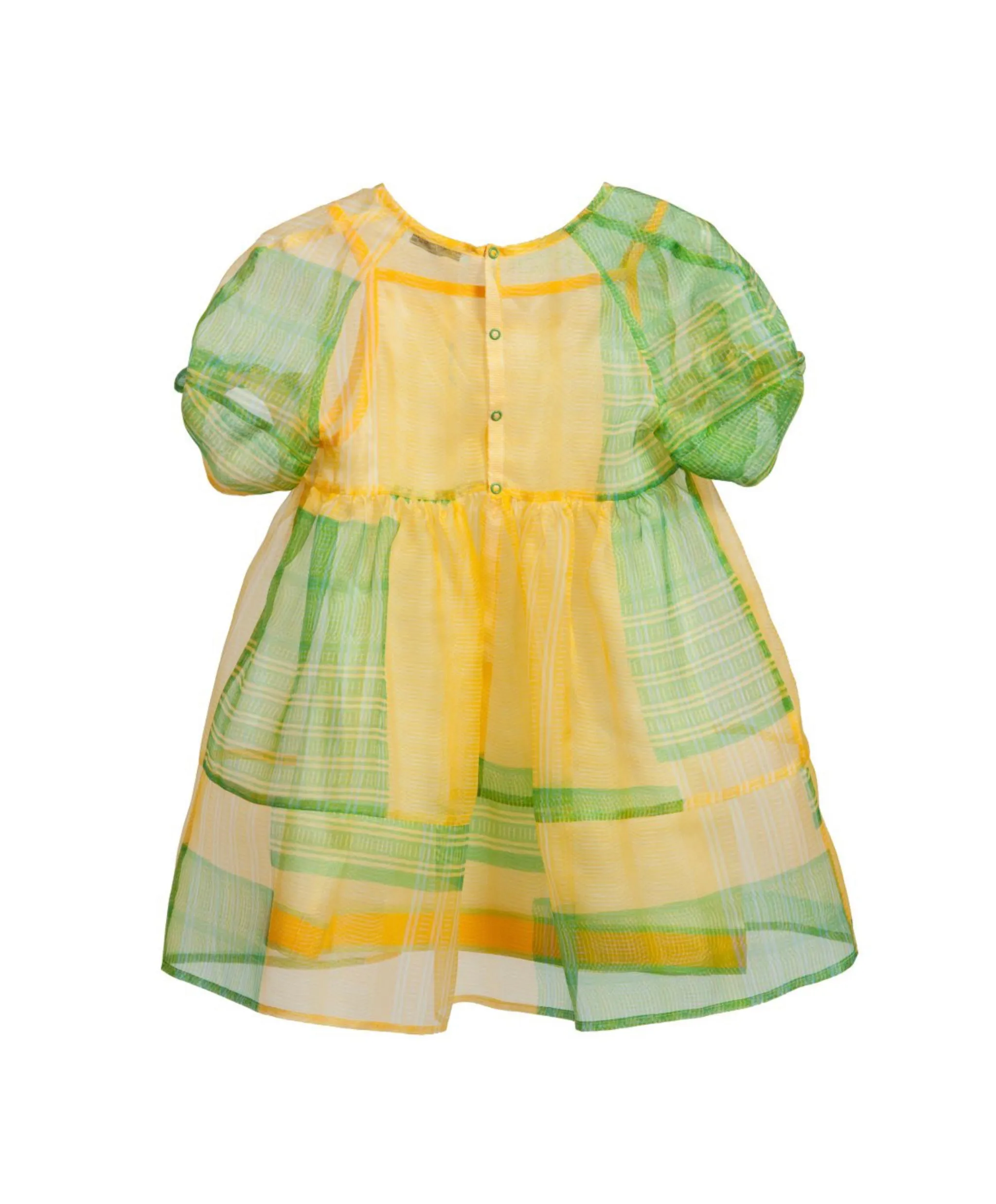 [5y] MI MI SOL Yellow & Green Check Silk Chiffon Dress
