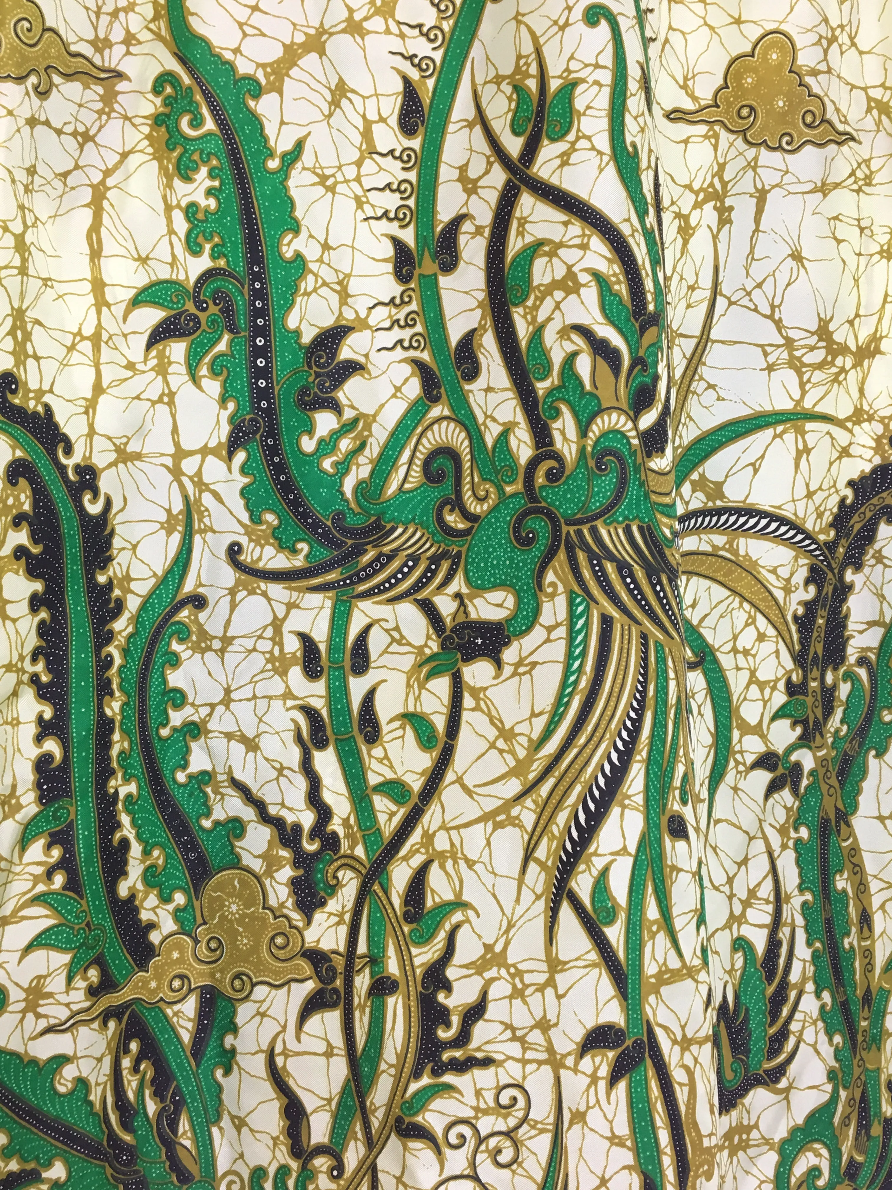 60's GREEN PRINTED MAXI WITH GOLD VEINS / SMALL