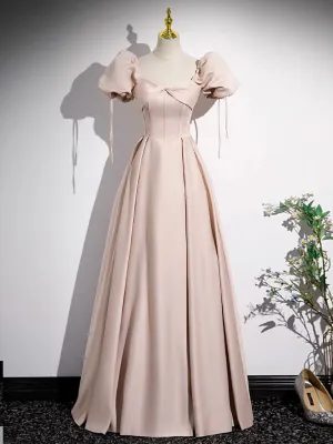 A-Line Satin Pink Long Prom Dress, Pink Long Formal Dress