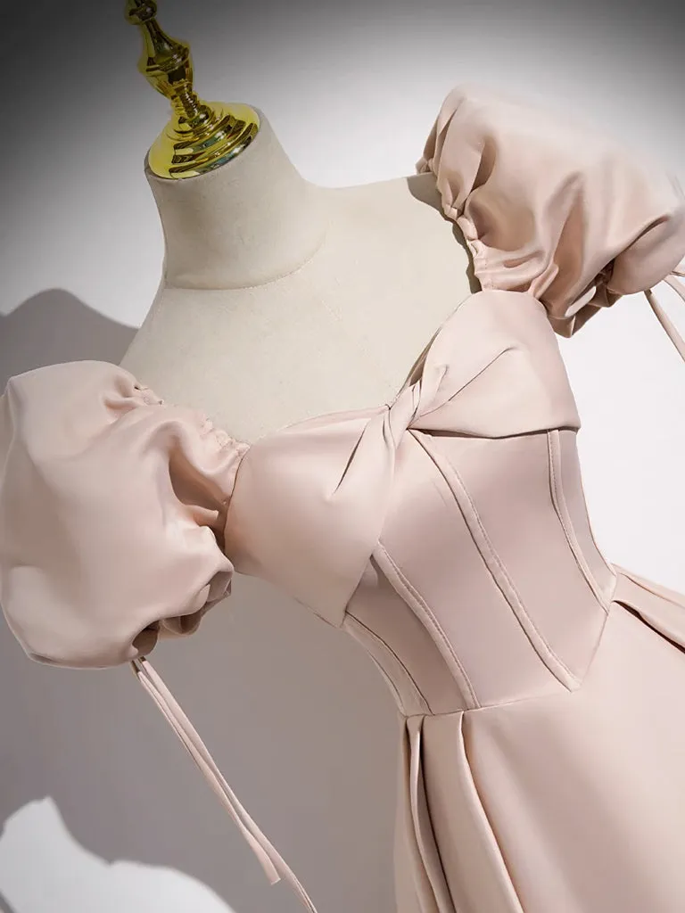 A-Line Satin Pink Long Prom Dress, Pink Long Formal Dress