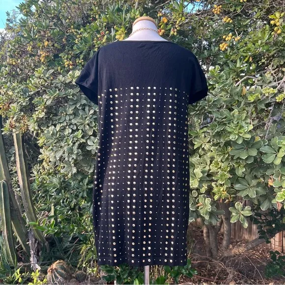ADRIENNE VITTADINI black silk blend gold studded knit mini dress|large