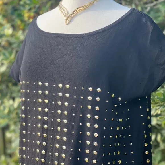 ADRIENNE VITTADINI black silk blend gold studded knit mini dress|large
