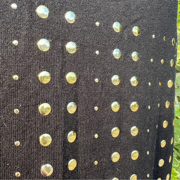 ADRIENNE VITTADINI black silk blend gold studded knit mini dress|large