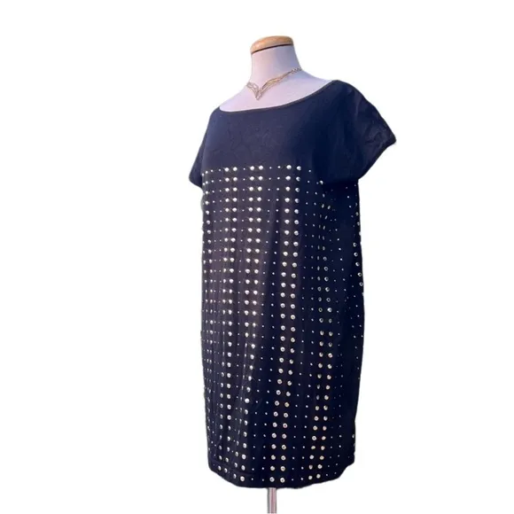 ADRIENNE VITTADINI black silk blend gold studded knit mini dress|large