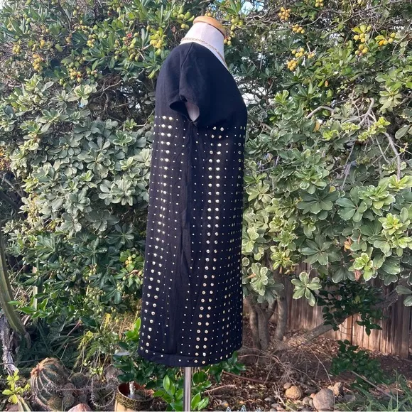 ADRIENNE VITTADINI black silk blend gold studded knit mini dress|large