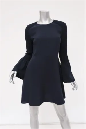 A.L.C. Dress Alexa Navy Smocked Silk Size 8 Bell Sleeve Mini