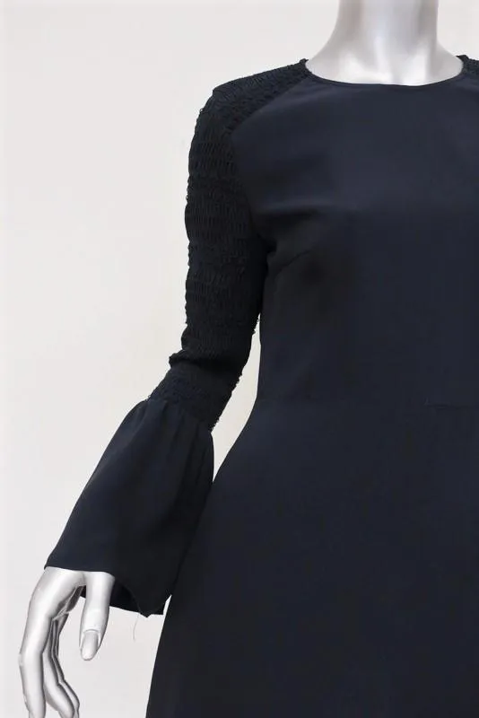 A.L.C. Dress Alexa Navy Smocked Silk Size 8 Bell Sleeve Mini