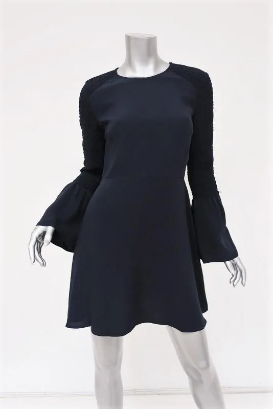 A.L.C. Dress Alexa Navy Smocked Silk Size 8 Bell Sleeve Mini