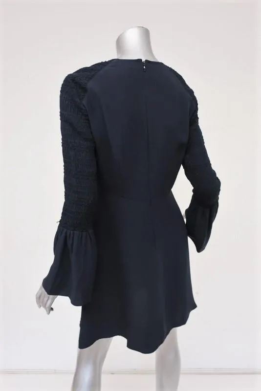 A.L.C. Dress Alexa Navy Smocked Silk Size 8 Bell Sleeve Mini