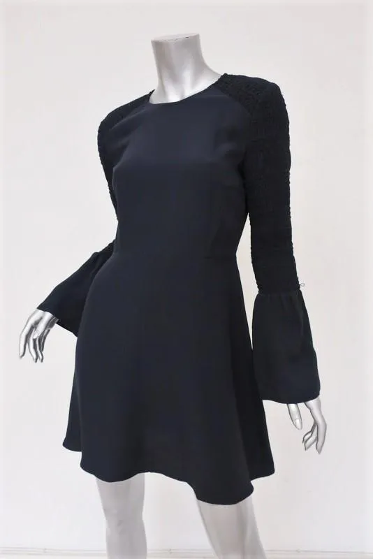 A.L.C. Dress Alexa Navy Smocked Silk Size 8 Bell Sleeve Mini