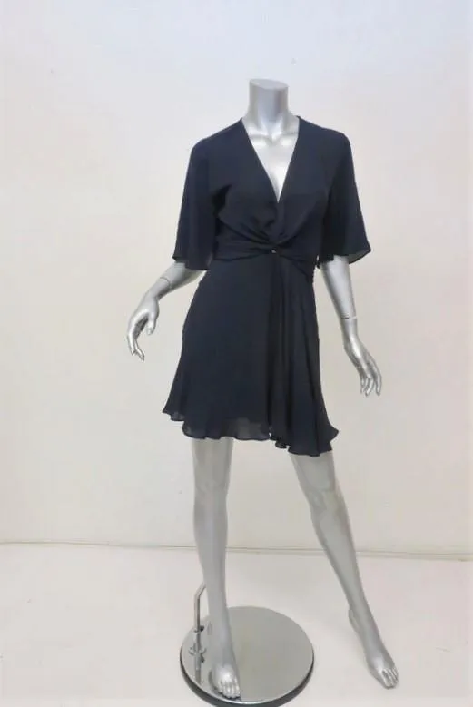 A.L.C. Dress Ava Midnight Twist-Front Silk Size 2 Short Sleeve Mini NEW