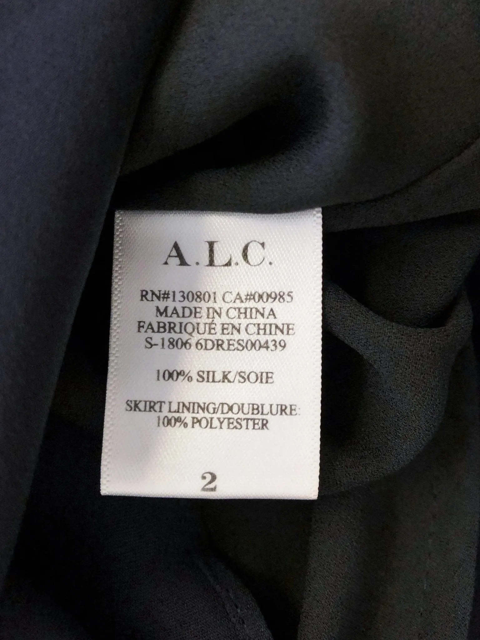 A.L.C. Dress Ava Midnight Twist-Front Silk Size 2 Short Sleeve Mini NEW