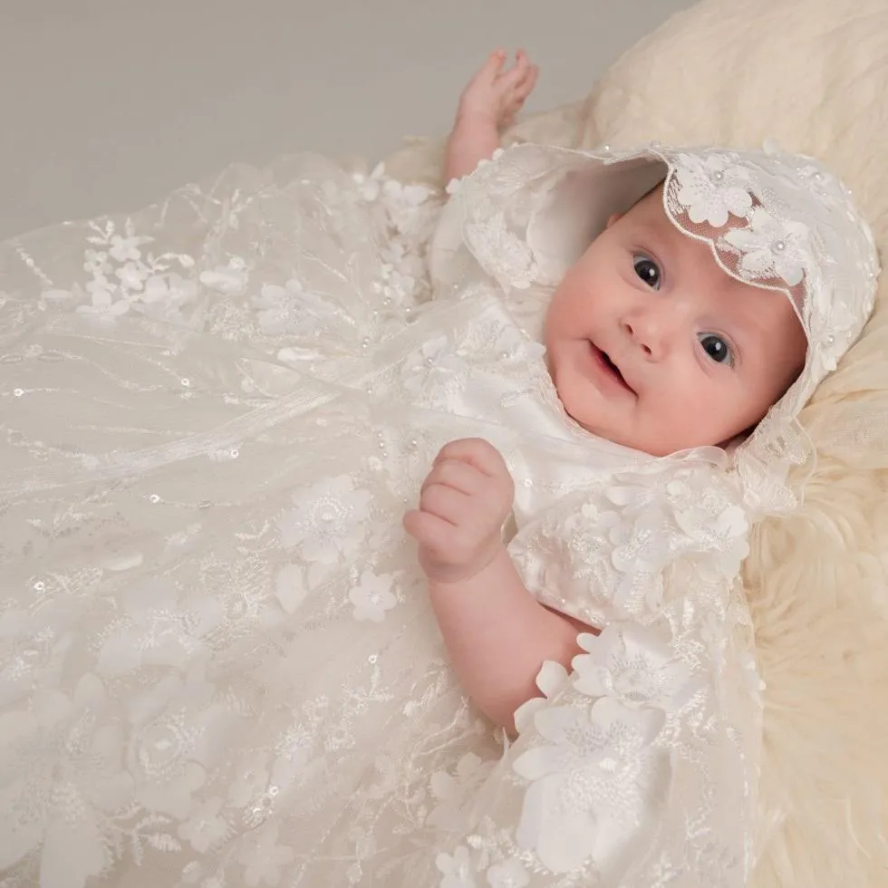 Alexa Ivory Christening Gown and Bonnet