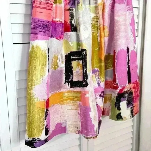 Ali Ro Donna Morgan Watercolor Silk Print Summer Dress Babydoll  | Pink | SZ 6