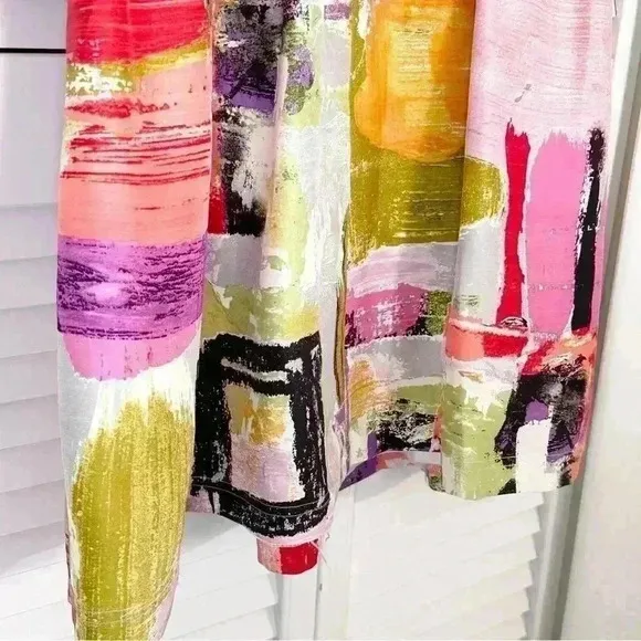 Ali Ro Donna Morgan Watercolor Silk Print Summer Dress Babydoll  | Pink | SZ 6