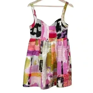Ali Ro Donna Morgan Watercolor Silk Print Summer Dress Babydoll  | Pink | SZ 6