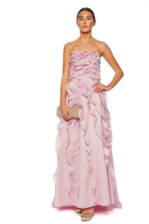 Allairie Pink Strapless Frill Gown