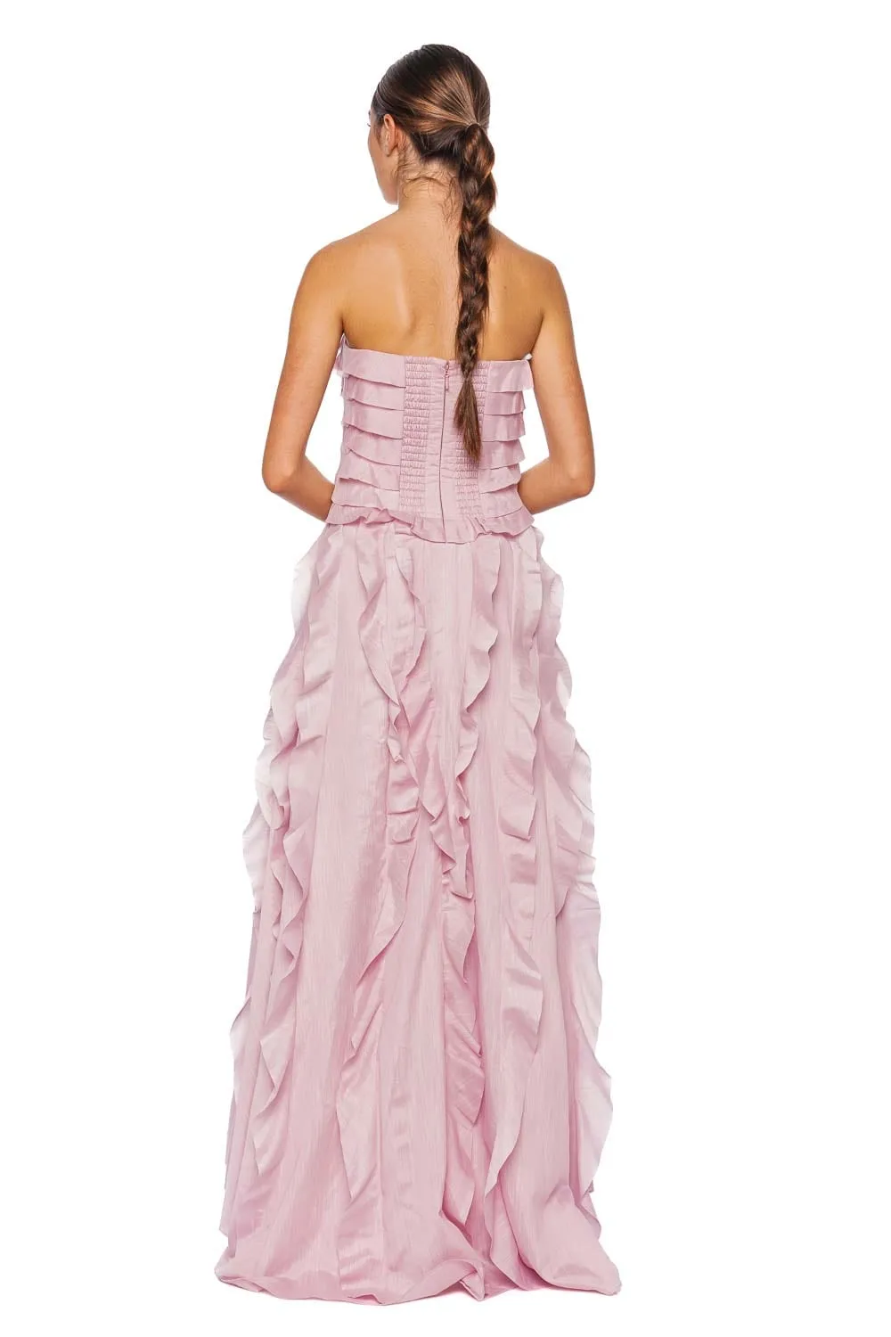 Allairie Pink Strapless Frill Gown