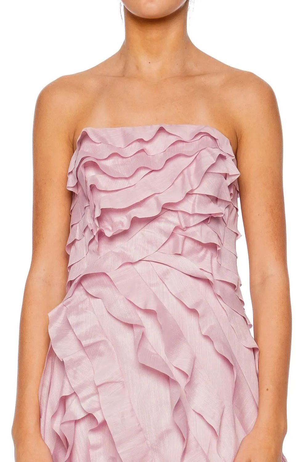 Allairie Pink Strapless Frill Gown