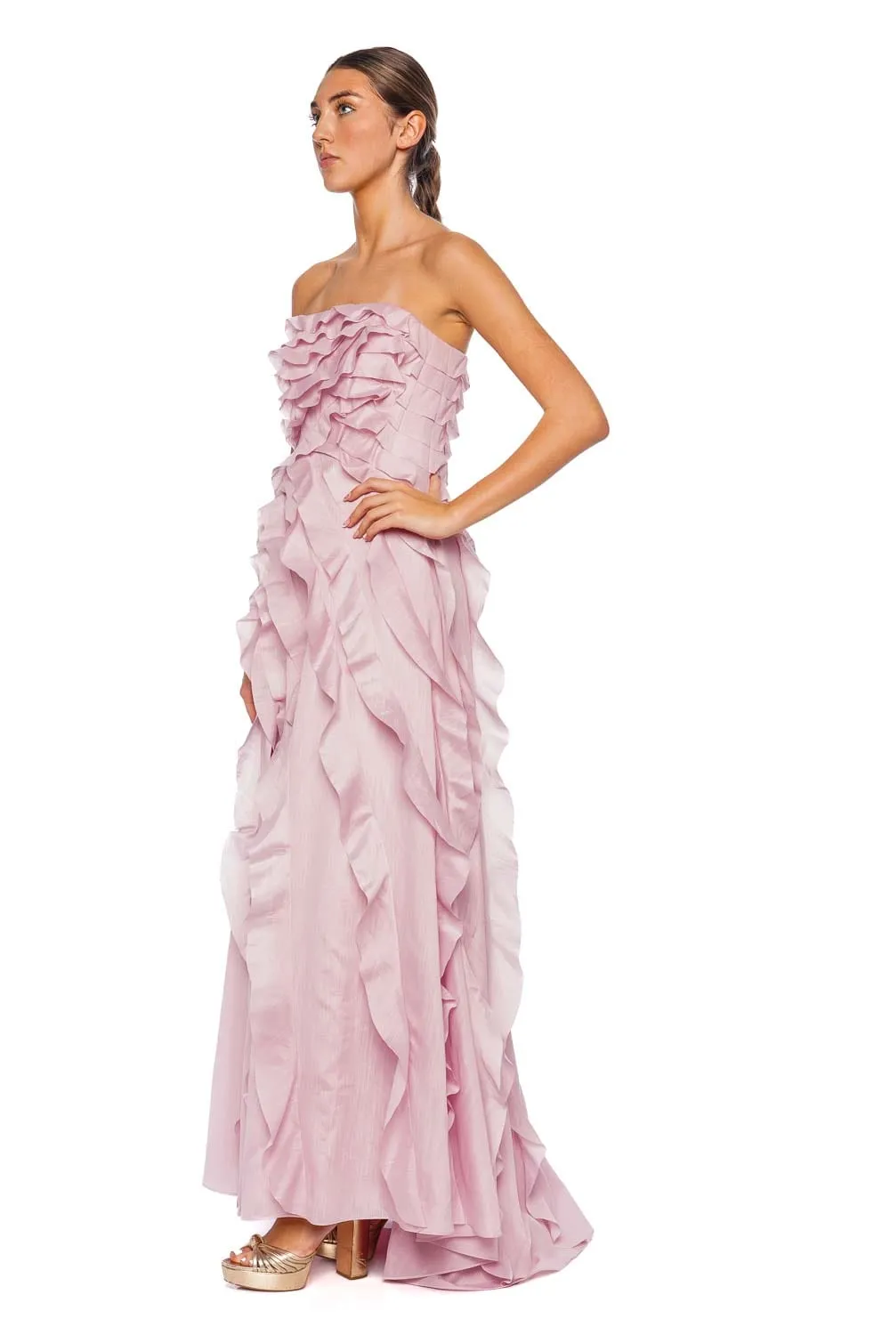 Allairie Pink Strapless Frill Gown
