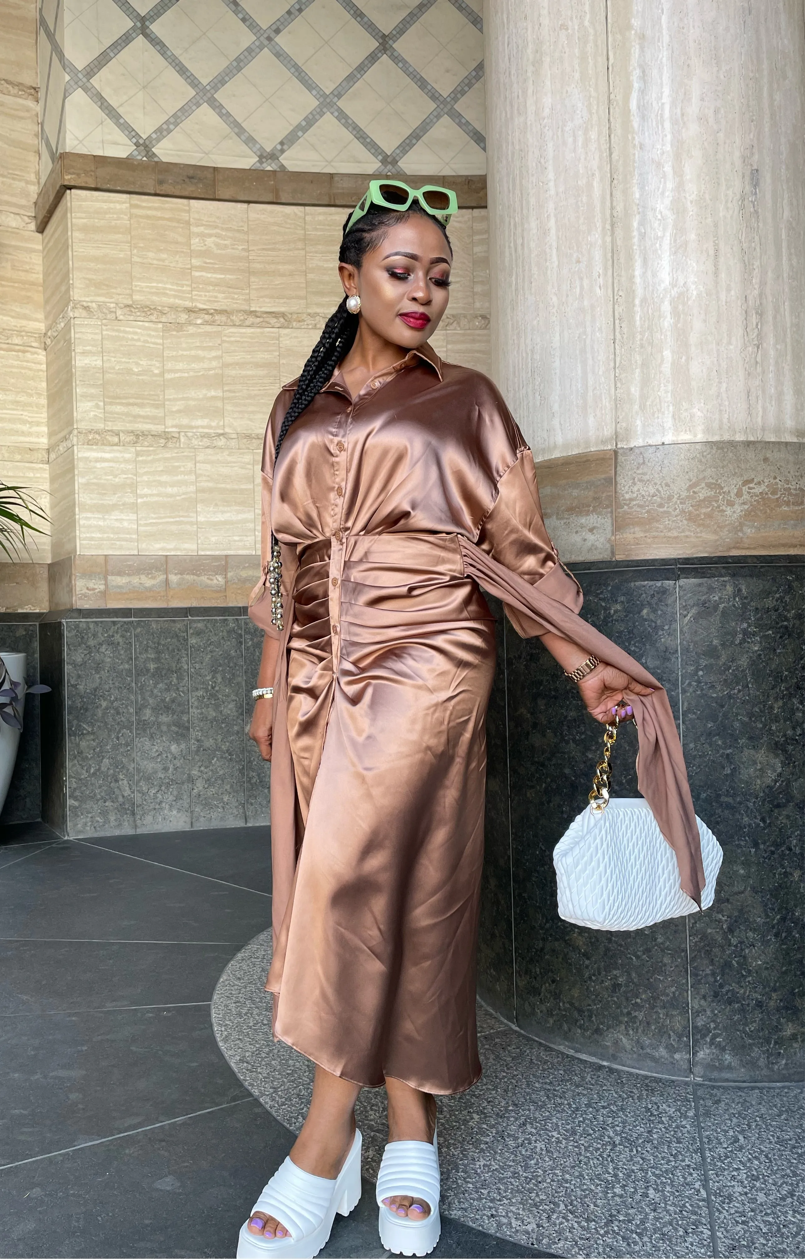 Amelia Long Sleeve Satin Dress