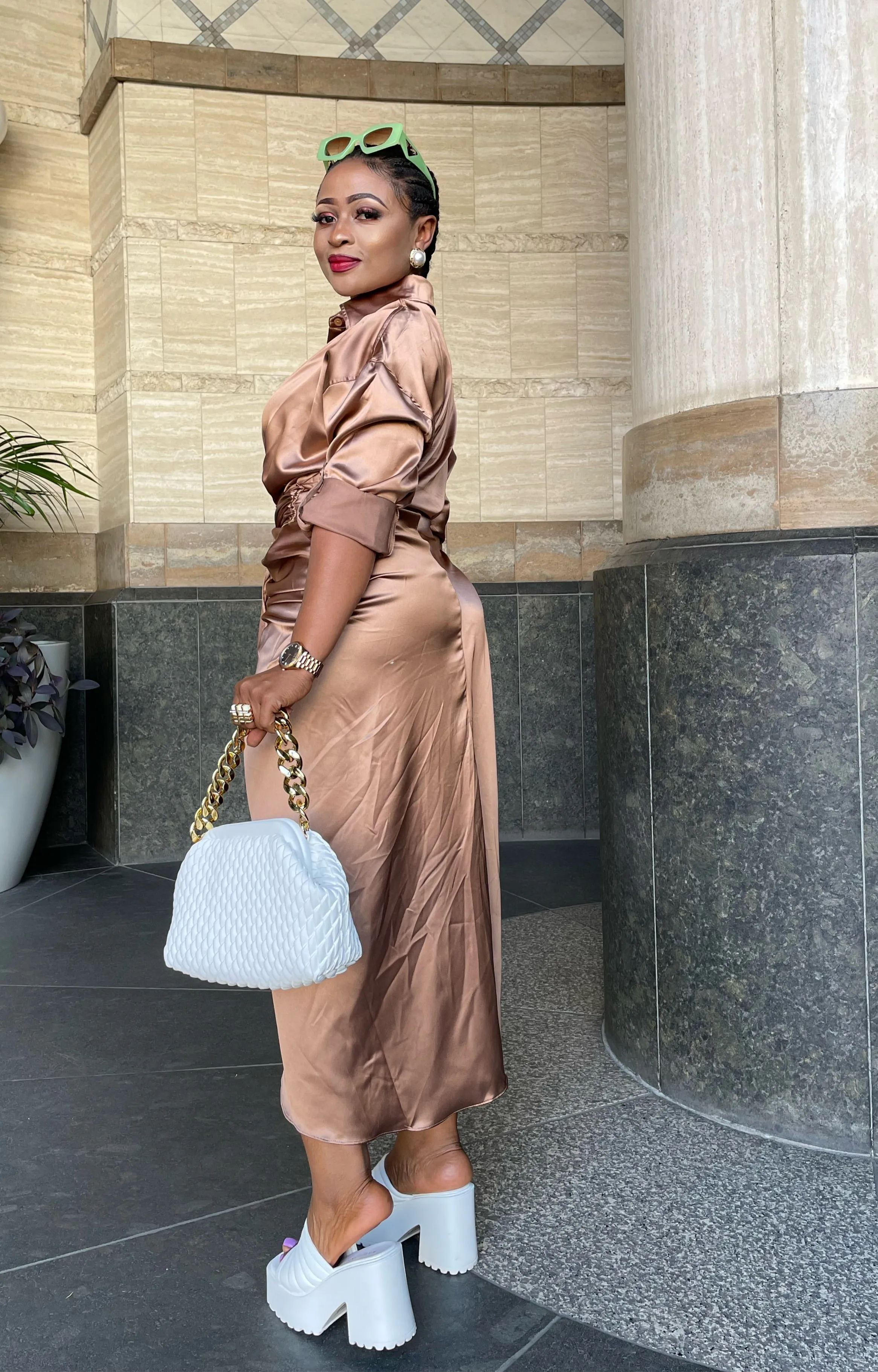 Amelia Long Sleeve Satin Dress