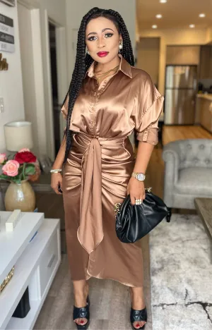 Amelia Long Sleeve Satin Dress