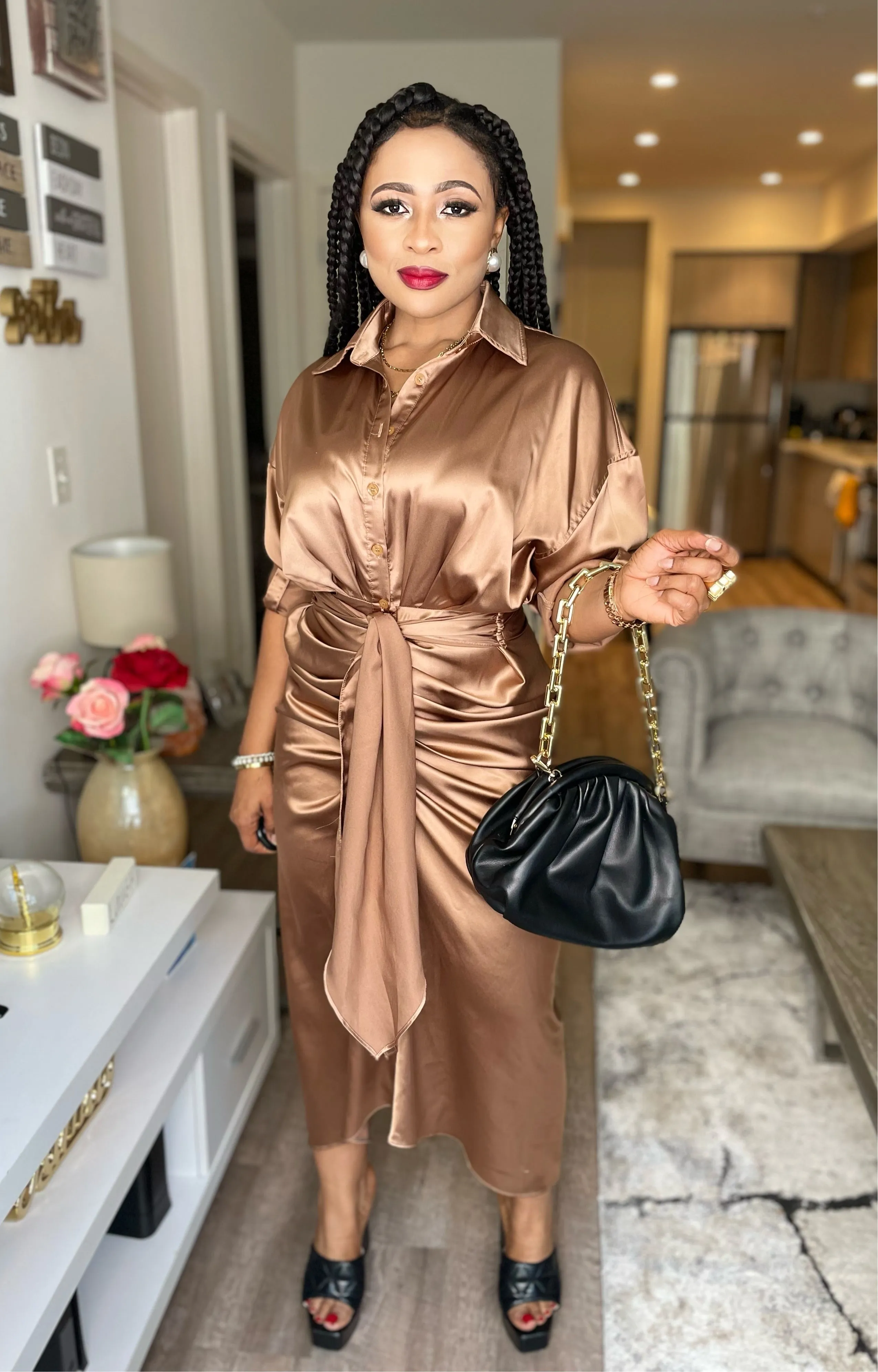 Amelia Long Sleeve Satin Dress